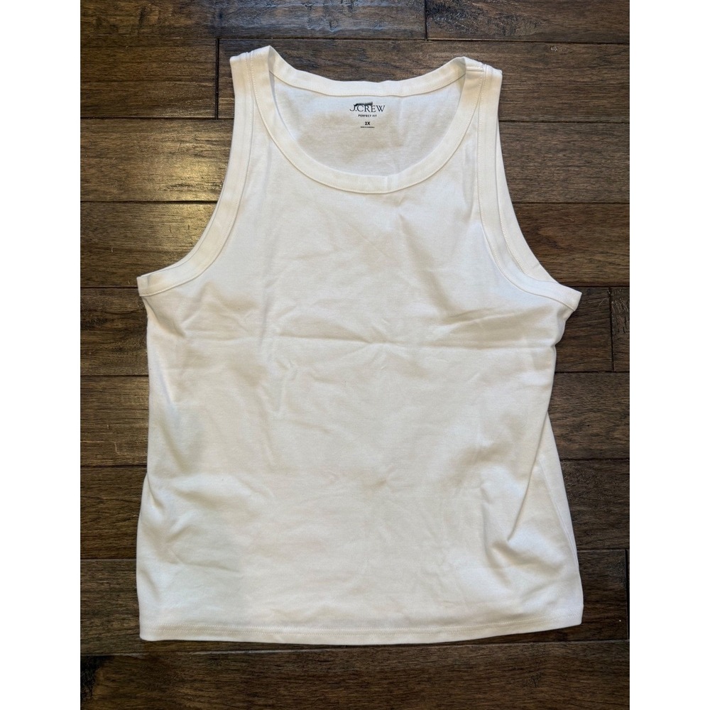J.Crew Tank Top Women 2X White Perfect Fit Crew Neck Cotton Sleeveless